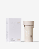 Frank + Bare refill Cartridge with lid No.1 fragrance sitting next to Frank + Bare refill box.