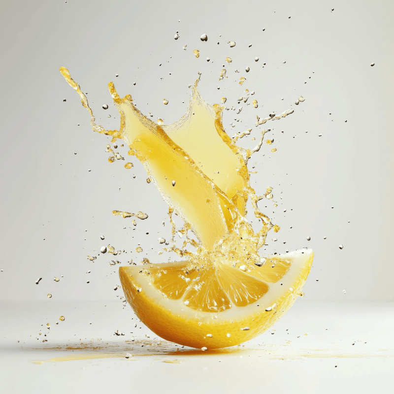 Slice of lemon with lemon juice splashing out of it, one of Frqnk an Bare Natural Deodorant's active ingredients that stops odour