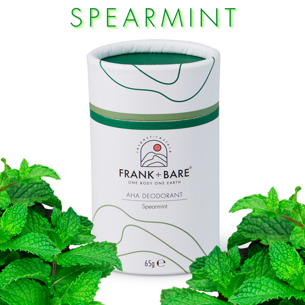 Frank & Bare AHA Natural Deodorant Spearminti 65g  amongst spearmint leaves